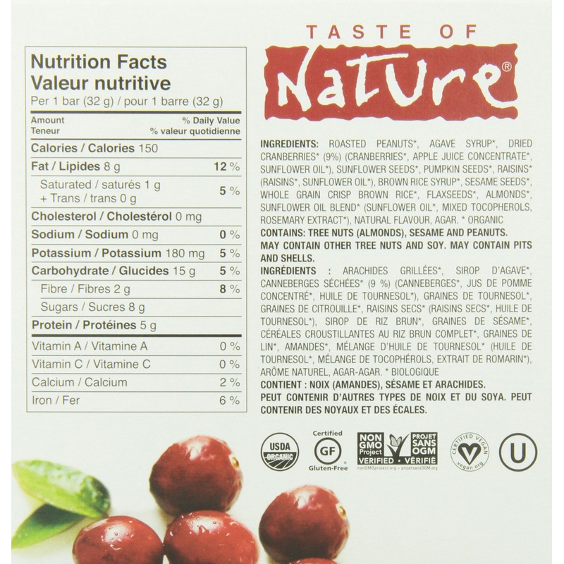 Taste of Nature Organic Family Pack-Quebec Cranberry Carnival, 5/32G