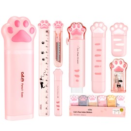 BITOSEE 9Pcs Cute School Supplies, Cute Stationery,Includs Pencil Sharpener,Eraser, Correction Tape,Sticky Notes, Ruler, Scissors,Utility Knife, for Cute Office Supplies