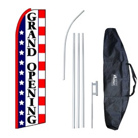 HIGCOR"Grand Opening Stars & Stripes (Extra Wide)" 12-Foot Swooper Feather Flag and Case Complete Set.Includes 12-Foot Flag, 15-Foot Pole, Ground Spike, and Carrying/Storage Case