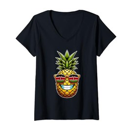 Womens Travel Must Have Kenya Souvenirs Safari Holiday Funny Pineapple V-Neck T-Shirt