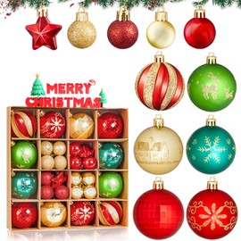 Colorfulhall Christmas Ornaments Balls for Decorative, Shatterproof Plastic Christmas Tree Ornaments 44PCS, Red, Green, Gold