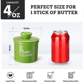 Butter Keeper Crock with Water,Ceramic Butter Crock for Counter – Keeps Butter Soft & Fresh for 2-5 Weeks, Butter Crock with Lid for Countertop with Seal Ring and Knife(Grass Green)