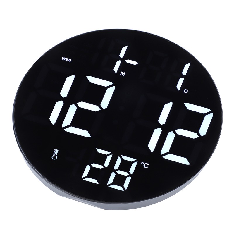 Round Digital Wall Clock 12 24Hr USB Powered Silent Modern