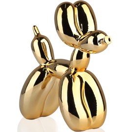 Figura Decorativa de Perro Globo Decoración Del Hogar, 10*10*4cm Estatua de Perro con Globo Galvanizado Brillante, Figura de Animal de Globopequeño, Escultura Artística, Decoración Moderna (Oro)
