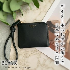 Cross Marberry R74 L-Shaped Zipper Mini Wallet, Thin, Synthetic Leather, Simple, Slim, Cute, Compact, Thin Wallet, For Work or School Commutes, Black