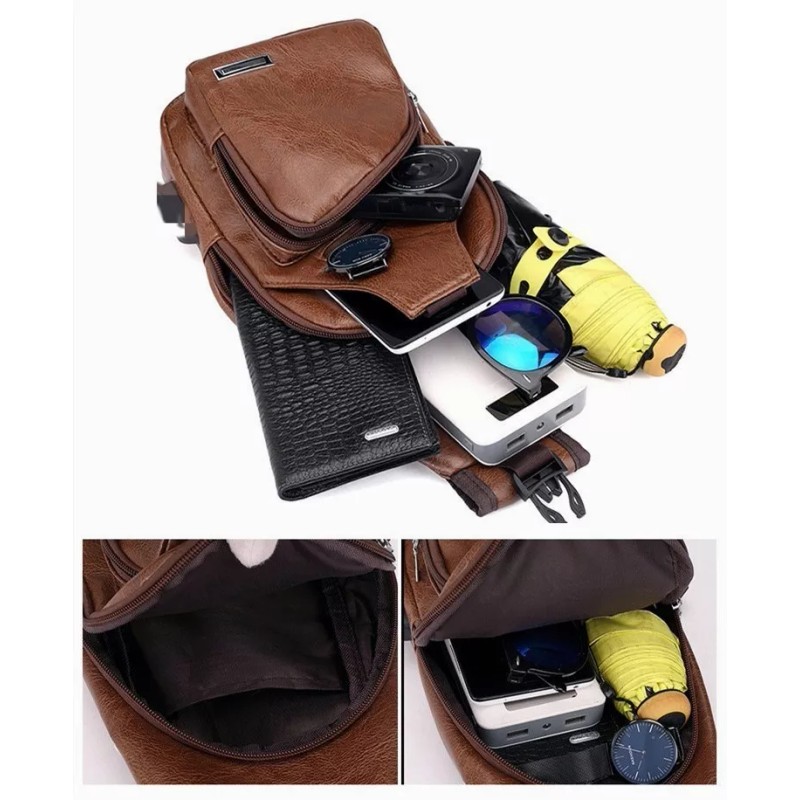Dolores Pechera Mochila Antirrobo Usb Cuero Bandolera Cruzada Hombro