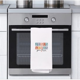 bitCNY Bible Verse Kitchen Towels, Boho Christian Dish Tea Towels for Kitchen Decor, Jesus Loves You and Me, Retro Christian Decor, Christian Decorative Hand Towels for Bathroom Decor, 16x26 Inch