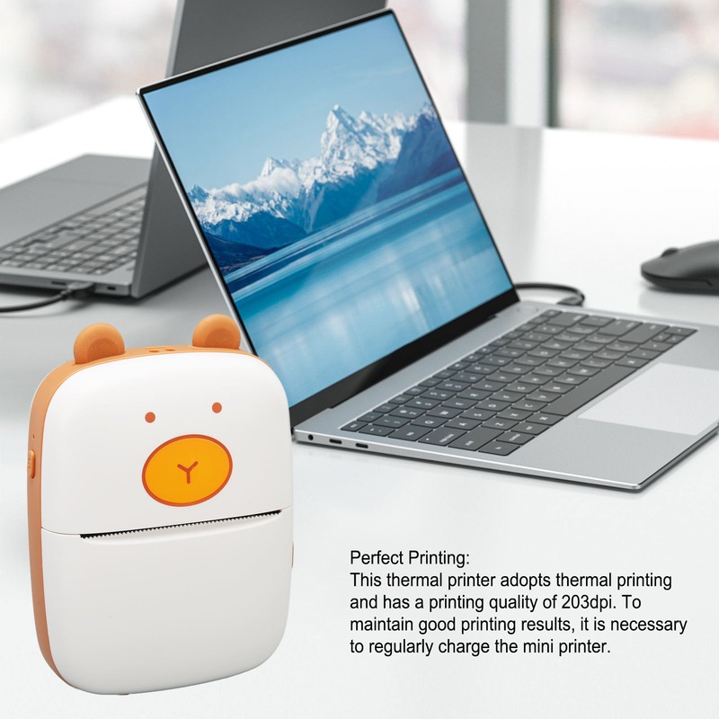 Thermal Printer Rechargeable 203DPI Mini Thermal Printer with 3 Roll