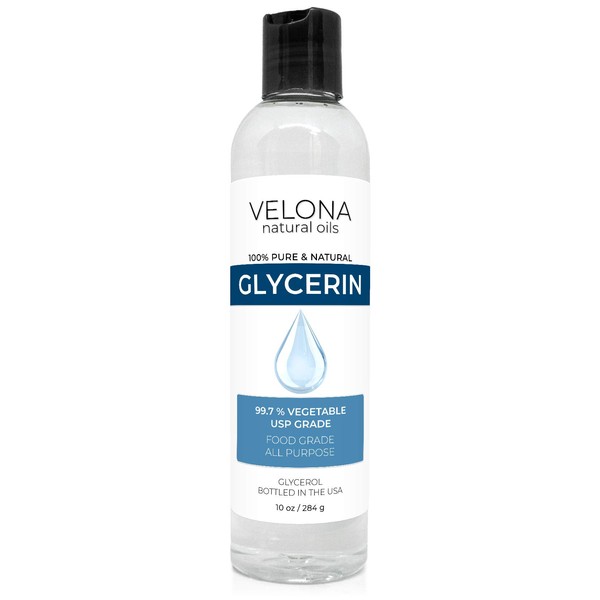 velona Glycerin Vegetable USP Grade 10 oz | 100% Pure and Natural Carrier Oil | Hair and Face Moisturizer for Dry Skin, Bubble Bath, Glycerin Soap, Soap Base, Sanitizers | Use Today - Enjoy Results