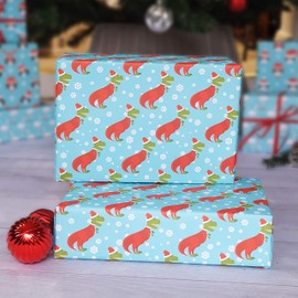 4 x Kids Dinosaur Christmas Wrapping Paper Sheets - Premium Recycled and Recyclable Xmas Gift Wrap for Children 70cm x 50cm Made in the UK