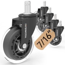 3 Inch Office Desk Chair Wheels Replacement, Computer Gaming Casters for Carpet, Stem 7/16-7/8 Set of 5 for Furniture Hardwood Hard Floors Chair Castors Tile Smooth Safe Quiet Rolling 660 LB, (-Black)