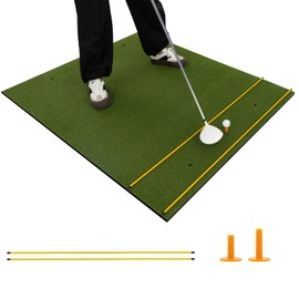 Tangkula Golf Hitting Mat, Artificial Turf Mat for Indoor/Outdoor Golf Practice Includes 2 Rubber Tees & 2 Alignment Sticks, Golf Training Mat for Home Backyard Garage (5 FT x 4 FT, 20 mm)