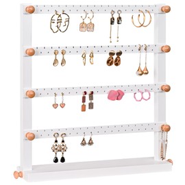 Lolalet Earring Organizer Stand, 4-Tier Wooden Hanging Earring Display Holder for Earrings, Ear Studs, Dangle Earrings, Bracelets -White