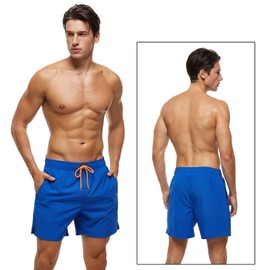 Tyhengta Men's Stretch Swimwear Swimming Trunks Quick Dry Beach Shorts with Zipper Pockets and Mesh Lining Deep Blue 32