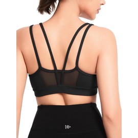 Yvette Women's Lightweight Yoga Sports Bra Cloud Series with Breathable Mesh Panels, U-Neck & Removable Padding Black