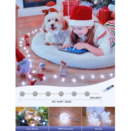 BEEWIN Upgrade Globe String Lights,10FT 30 LED USB Fairy Lights,8 Modes Crystal Crackle Ball Lights,Waterproof Decorative Christmas Lights for Indoor,Outdoor,Bedroom,Classroom,Wedding,Party,White