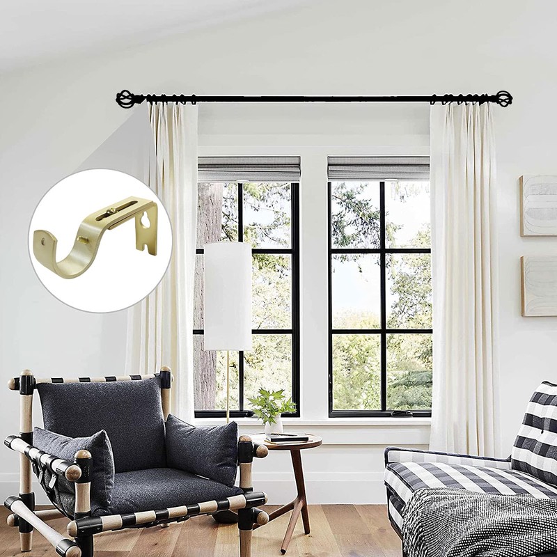 Adjustable Curtain Rod Wall Bracket Hooks, Set of 3, Gold,for