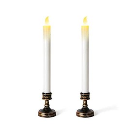 Aurora Friendship Flameless Candles with Aged Brush Bronze Stand, Realistic Looking Melted Dripping Wax, Battery Operated LED Light for Window, Christmas, Holiday Decorations (2 Pack)