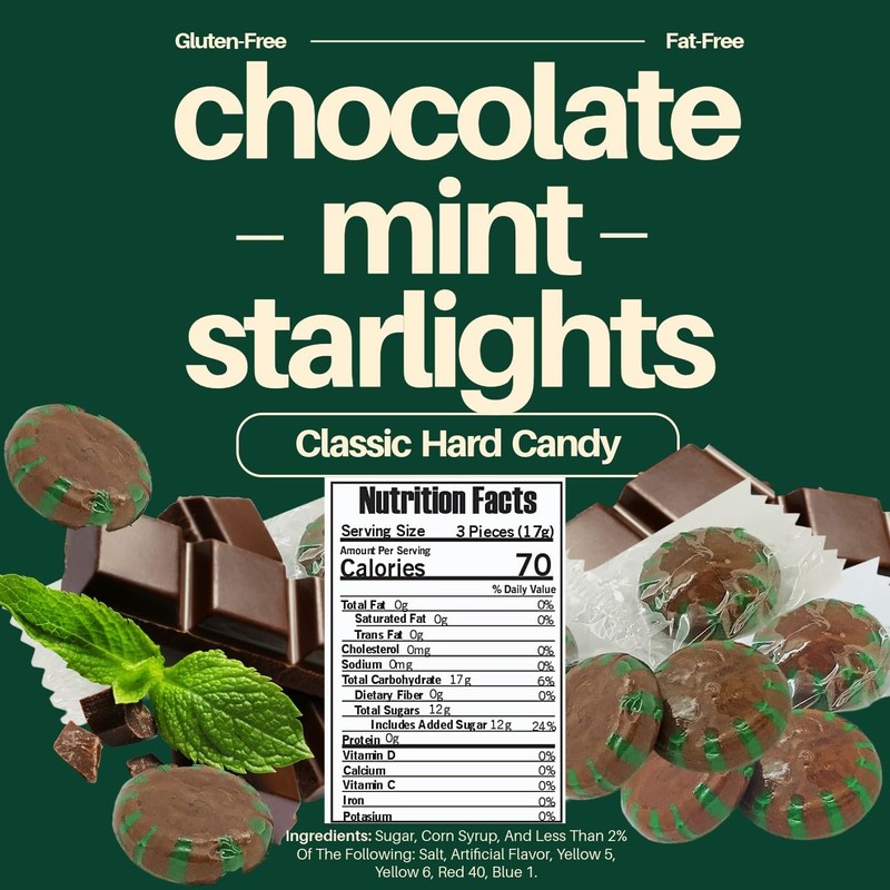 SweetGourmet Classic Chocolate Mint Starlight Hard Candy, Individually Wrapped, 3