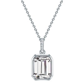 Trilani Women's Anchor Chain 925 Sterling Silver with Zirconia Emerald Cut Necklace for Wedding Bridal Jewellery Silver Chain, Cubic Zirconia