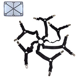 Lovfri 2pack Bed Sheet Holder Straps, Bed Sheet Fastener,6 Directions Elastic Bed Sheets Clip for All Bed Sheets, Adjustable Bed Sheet Fasteners Suspenders Fit Round and Square Mattresses(Black)