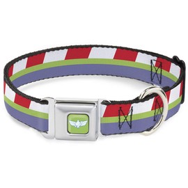 Buckle-Down Collar para Perro con Hebilla para cinturón de Seguridad Toy Story Buzz Lightyear a Rayas Rojas, Verde, Morado, 45,7 a 32 Pulgadas, 1,5 Pulgadas de Ancho