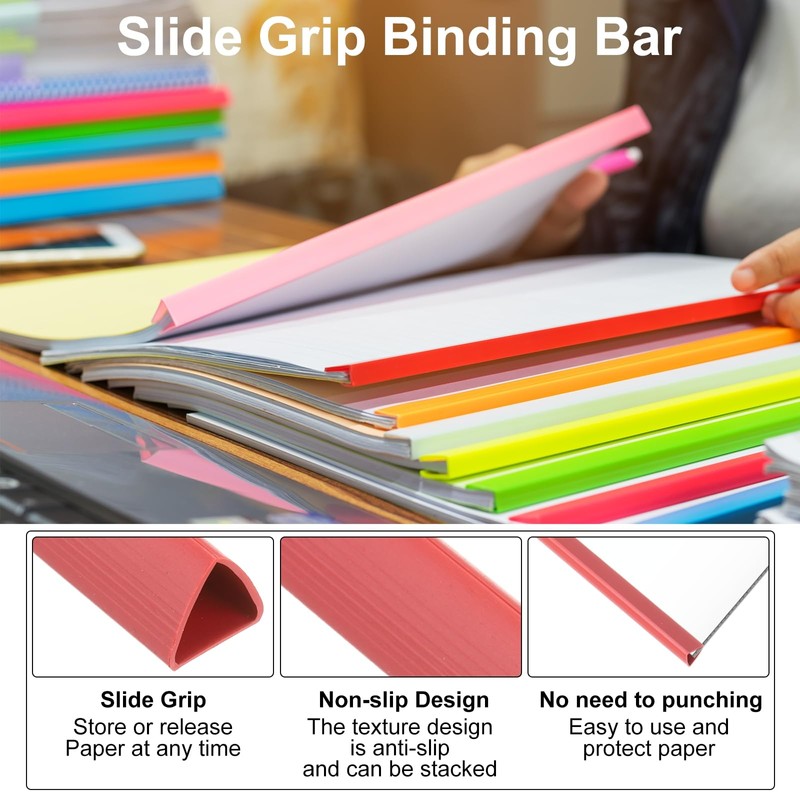PATIKIL 100Pcs Binding Bars, 10mm Binding Bars Slide Grip 70