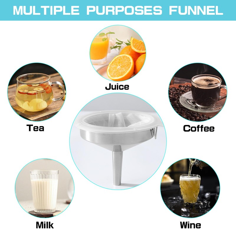 Gucass 9-Piece Stainless Steel Funnel Set, Kitchen Funnel with Handle,