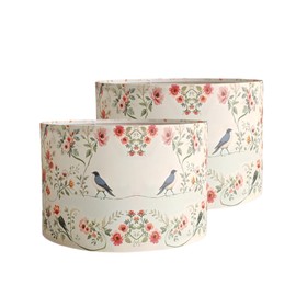 Drum Flower Lamp Shades for Table Lamps 12"x12"x8" Linen Lampshade set of 2 Easy Assembly Lamp Shade with E27 to E26/E14 Adapters for Floor Lamps Bedside Lamps Pendant Lights, pattern 9 (1.65" Spider)