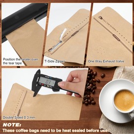 50 Pack Kraft Paper Coffee Bags With One-Way Valve, 16 oz/1 lb Stand Up Pouches for Freshness, Foil Liner, Resealable Zipper & Flat Bottom, Kitchen Food Storage Beans Nuts Snacks Packaging Solution