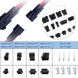 JST-SM Housing Connector 200pcs 2Pin 3Pin 4Pin 5Pin 2.54mm Pitch 2 3 4 5 Pin JST SM Connector Male/Female Adapter Kit Small Connector Wiring Work Terminal Electronic Parts