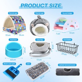 Teenyyou 24 Pcs Small Guinea Pig Starter Kit Essentials for Hamster Cage Accessories Toys House Bed Cage Cleaner Food Bowl Water Holder Carrier Bag Teething Toys Liner Tunnel for Beginner(Blue)