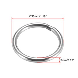 sourcing map 201 Stainless Steel O Ring 30mm(1.18") Outer Diameter 3mm Thickness Strapping Welded Round Rings 4pcs