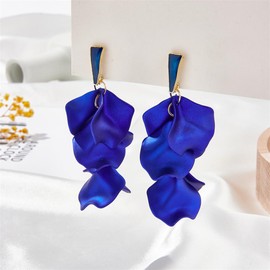 TOFBS Earrings for Women Rose Flower Pendant Petal Long Earrings S925 Sterling Silver Dangly Drop Boho Statement Earrings for Women and Girls Blue