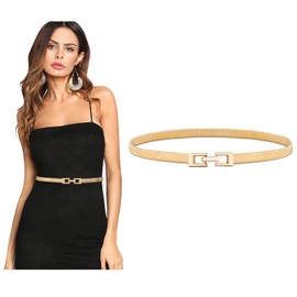 WERFORU Women Elastic Skinny Gold Belt Metal Thin Waist Belt For Dress Stretch Cinch Belt Gold