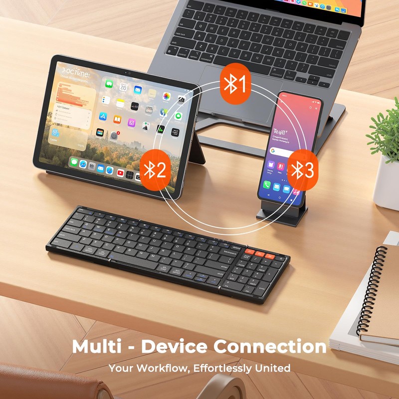 MEETION Bluetooth Foldable Keyboard with Touchpad and Number Pad, Black