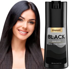 Muun Champú Tinte Para Cabello Negro - Champú Colorante 3 En 1 Sin Amoníaco Para Cubrir Las Canas En Minutos, Para Mujeres Y Hombres, Con Ingredientes