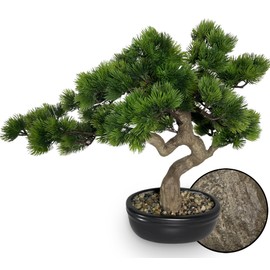 Permaplants Artificial Bonsai Tree 16" Tall with Realistic Wood and Ceramic Pot Fake Plants Juniper Pine Zen Faux Plants for Home Bedroom Japanese Decor