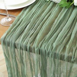 meioro Cheesecloth Table Runner 13.3 FT Sage Green Boho Gauze Cheese Cloth Runner 160 Inches Long Rustic Sheer Table Runners for Christmas Wedding Bridal Baby Shower Birthday Party Decoration
