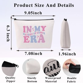 PLITI Matron Of Honor Gift Wedding Party Gift Bridal Shower Gift In My Matron Of Honor Era Makeup Bag From Bride (Matron Honor Era bag)