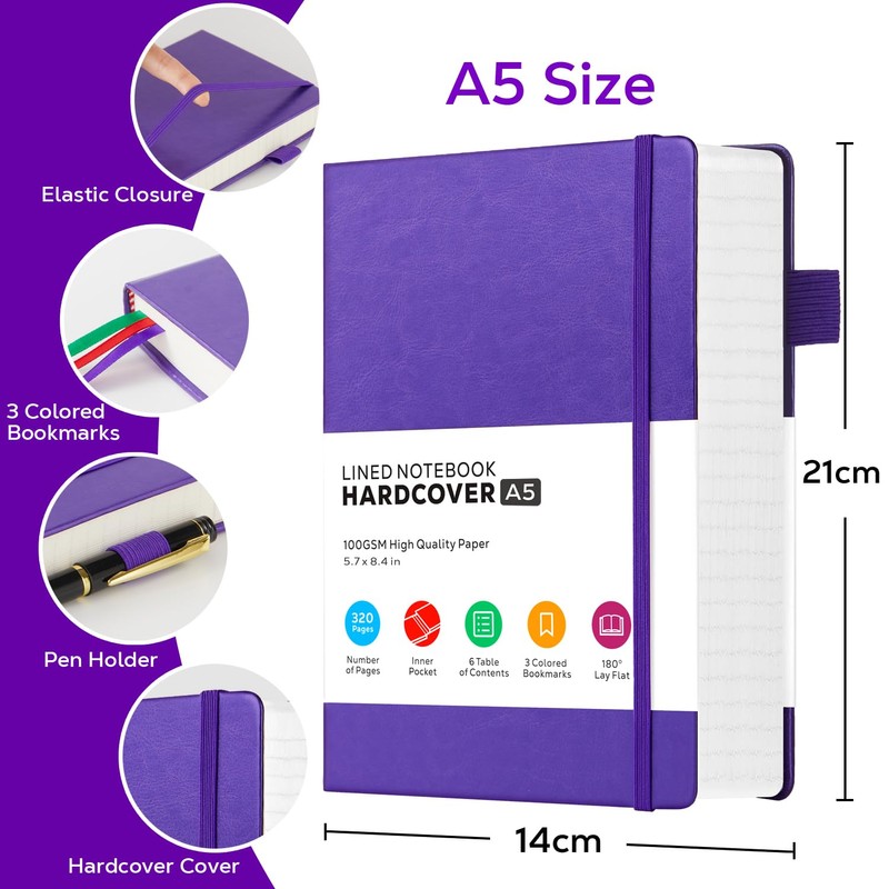 FOCUS DAY Notebook A5 Lined Diary Leather Hardcover 320 Pages