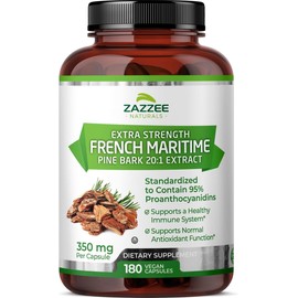 Zazzee Extra Strength French Maritime Pine Bark 20:1 Extract, 350 mg Per Capsule