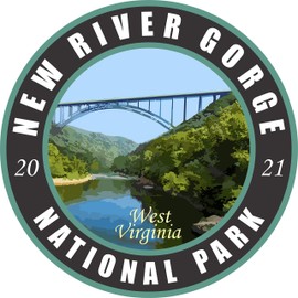 New River Gorge National Park Sticker Vinyl Black Round | Wilderness Nature Outdoors Hiking Camping Travel Adventure Gift Stickers Waterproof RV Trailer Car Luggage Decal