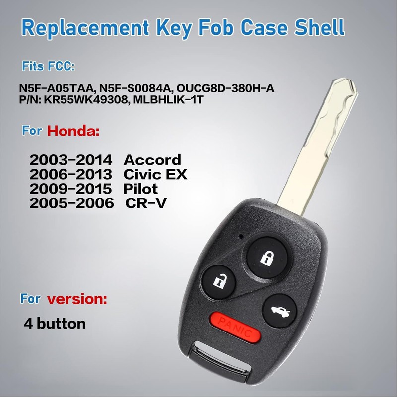 Key Fob Keyless Entry Remote Shell Case & Pad fits