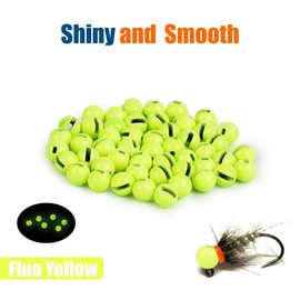 MUUNN 50pcs Tungsten Slotted Beads for Fly Tying, Sink Deeper and Faster 12 Colors/13 Sizes Slotted Tungsten Beads Fly Tying Beads Head Fly Tying Materials(Fluo Yellow,2.8mm)