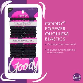 Goody Forever Ouchless - Corbata elástica para el cabello, 10 unidades, color negro, pelo medio a grueso, accesorios para el cabello para mujeres y niñas