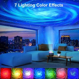 ALLWIN LED Starry Sky Projector - Night Light with Remote Control, 7 Colours & RGB Dimming - Soothing Atmosphere for Bedroom, Children's Room & Parties
