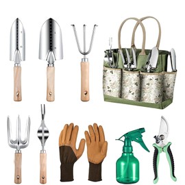 FLYING APSARAS Gardening Tools 9 Piece Stainless Steel Heavy Duty Gardening Tool Set with Fashion and Durable Garden Tools Organizer Handbag,Outdoor Hand Tools,Ideal Gardening Gifts for Women