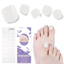DUKASOU Semi Cured Gel Toe Nail Strips,32 Pcs Toe Nail Stickers Full Nail Wraps(Snow White),Long Lasting Gel Nail Strips with UV Light,UV Nail Strips Nail Art Stickers Easy to Apply