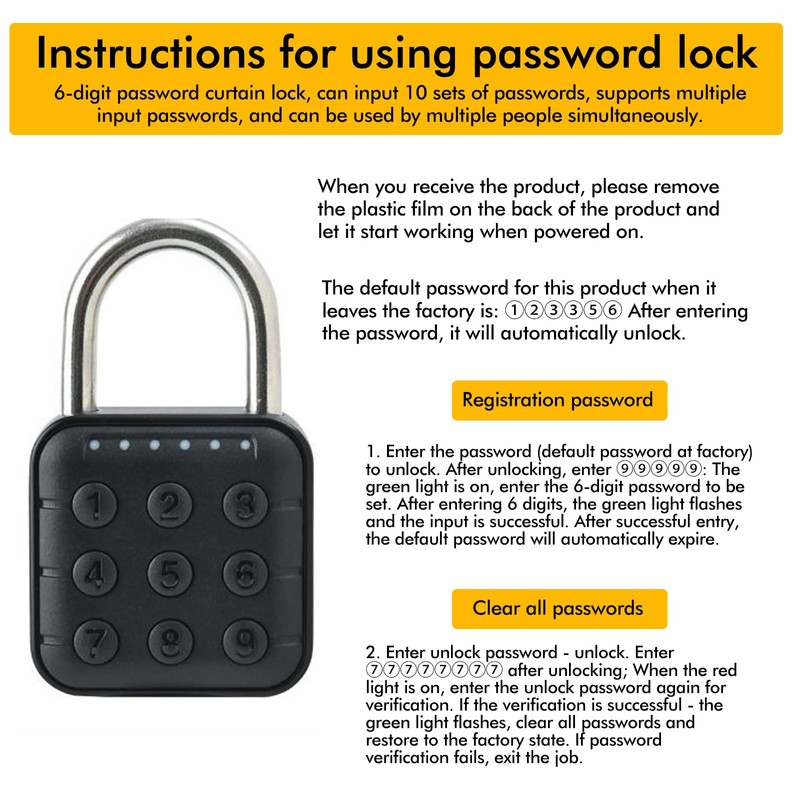 SPORWAY Combination Padlock: 6 Digit Padlock, Lock with Combination Code,